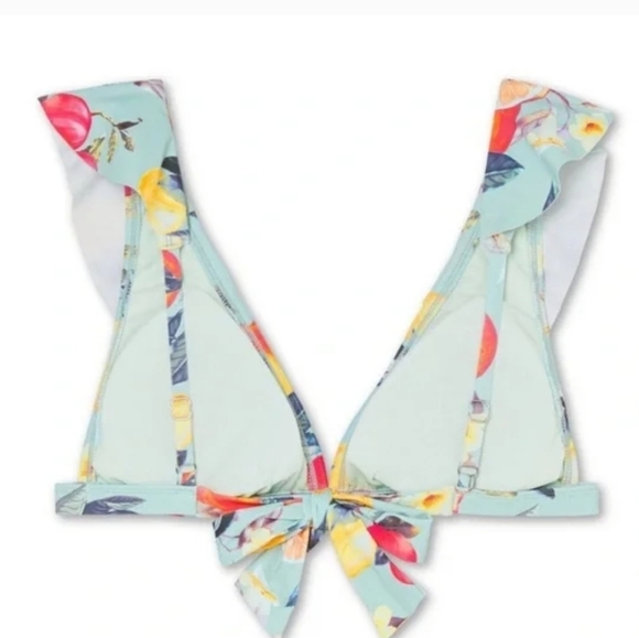 Kona Sol Soft Ruffle Bralette & Double tab Hipster Bikini Floral Fruit Print M - Picture 6 of 14
